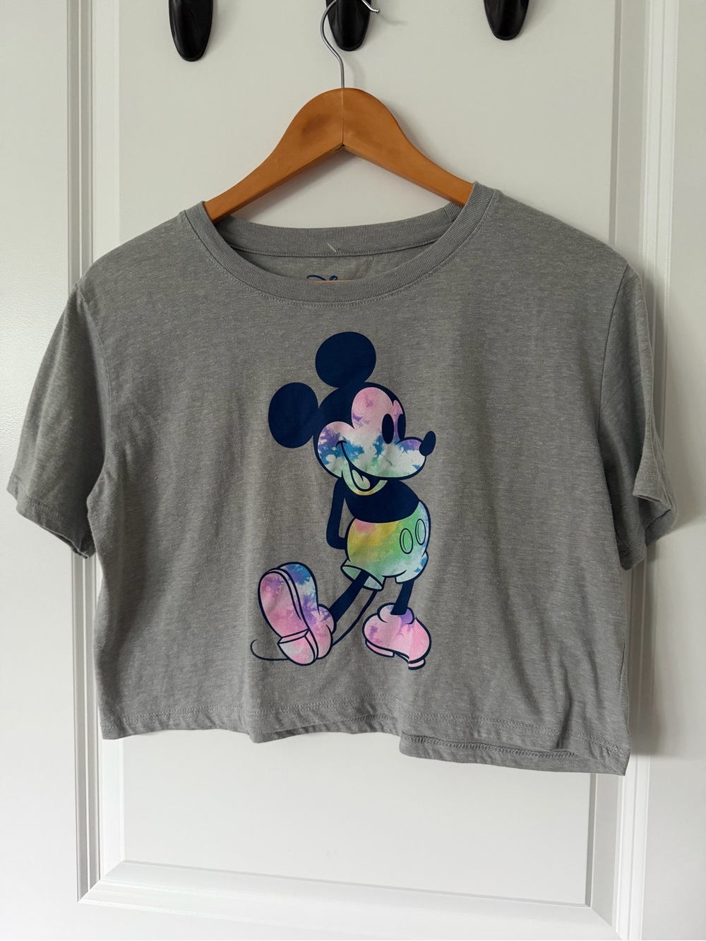 Disney Grey Tee with Multicolor Tie-Dye Mickey Graphic